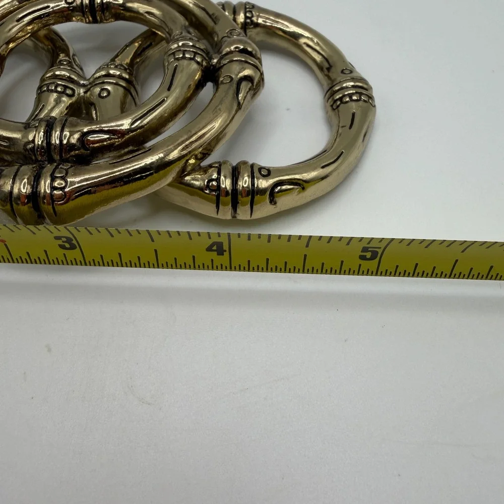 Chicos Gold Tone Bamboo Interlocking Rings Statement Belt Buckle Dressy Classy